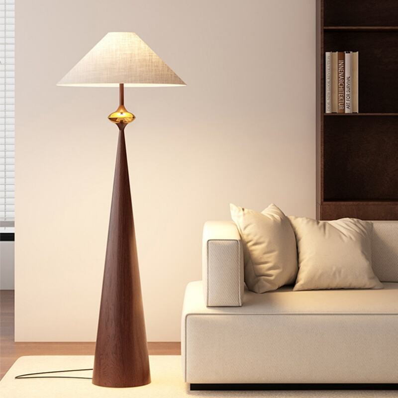 Vintage Pleated Walnut Metal Floor Lamp LED Warm White Foot Switch