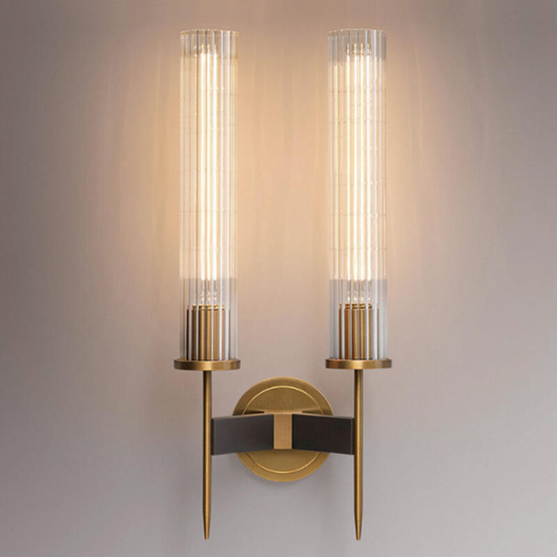 American Brass Copper Single Two Head Luxury Glass Wall Lamp for Indoor Brass Sconce