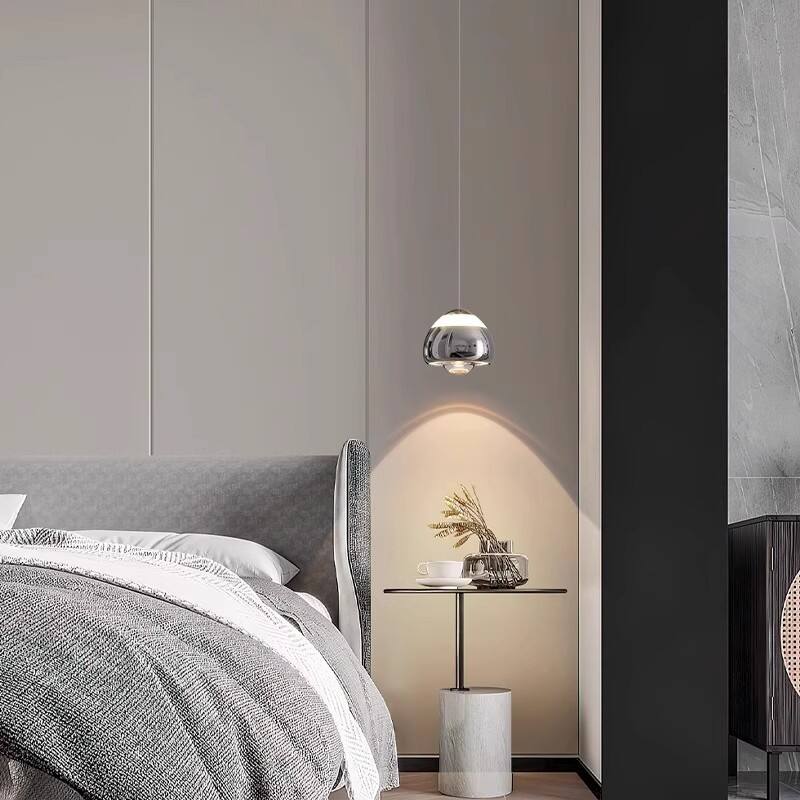 Modern Minimalist Bedroom Aluminum Silver Lampshade LED Pendant Light for Home