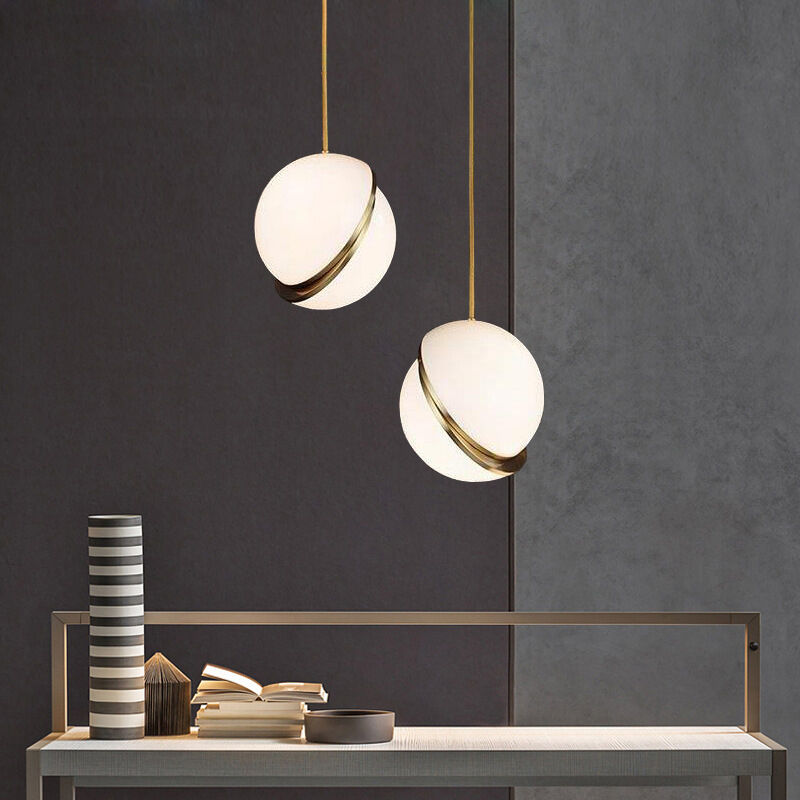 Nordic Double Semi-circular White Gold Metal Minimalist Decorative Pendant Light