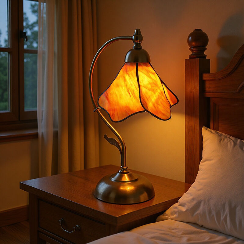 European Retro Bedroom Study Glass Flower Lampshade Metal Decorative Desk Lamp