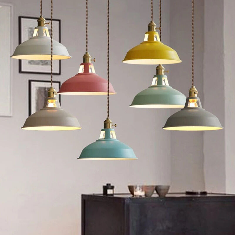 Nordic Modern Wrought Iron Macaron Colored Circular Restaurant Pendant Light