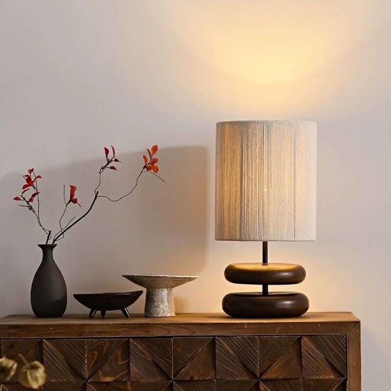 Modern Fabric Night Light Reading Solid Wooden Base Bedside Reading Table Lamps