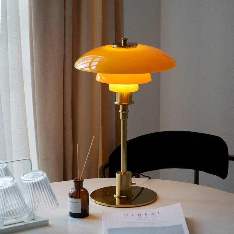 Retro Style Three-layer Design Glass Lampshade Metal Base Table Lamp for Home