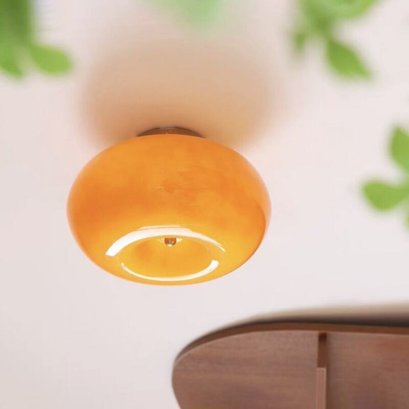 Milk White/Orange Glass Metal LED Flush Mount Ceiling Light Tri-Color Dimming
