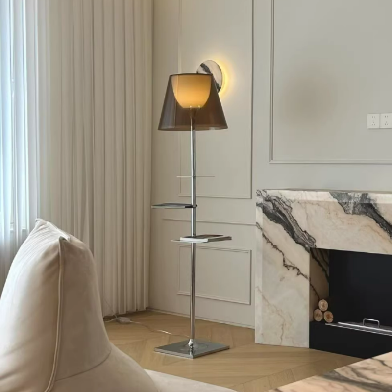 Modern Metal Acrylic LED Floor Lamp With Storage Shelves for Living Room Bedroom Decor