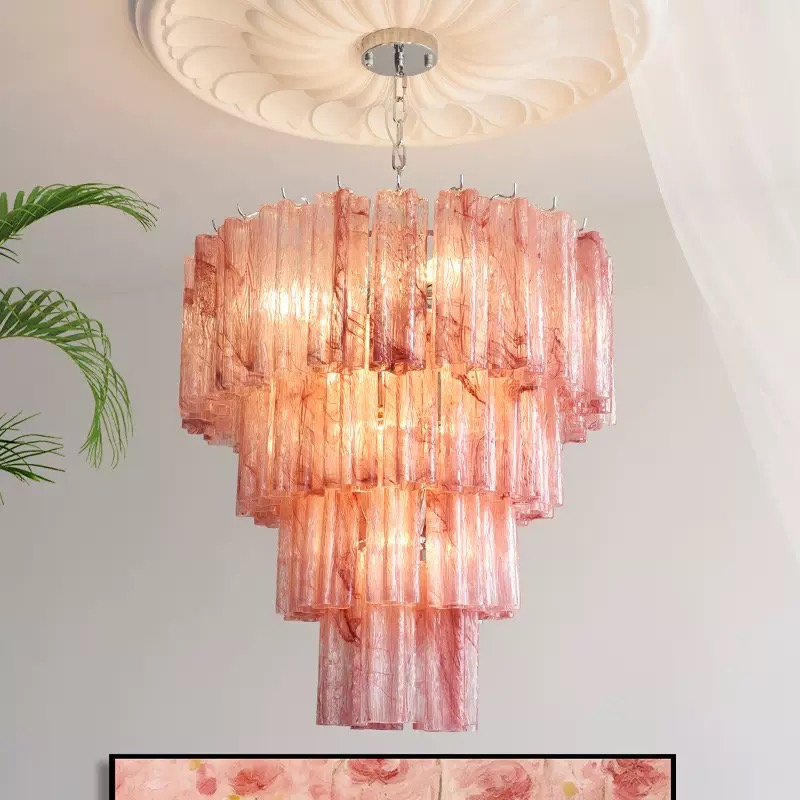 Голема винтажна муранска луксузна стаклена полилеја со повеќе нивоа, висечка лампа за украс на хотели и домашни простори