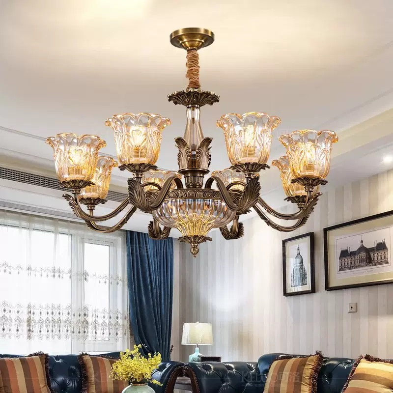 Amerikietiškas vario šviestuvas su LED lemputėmis, auksinės spalvos gyvenamojo kambario lempa, reguliuojamo aukščio pakabinamasis retro tradicinis pakabinamasis šviestuvas