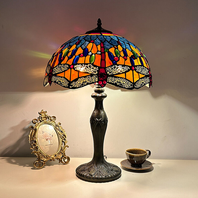 European Magpie Dragonfly LED Dimmable Vintage Tiffany Color Glass Desk Lamp