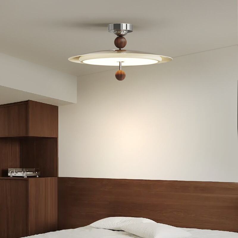  Black Walnut Acrylic UFO LED Flush Mount Ceiling Light Tri-Color Dimming
