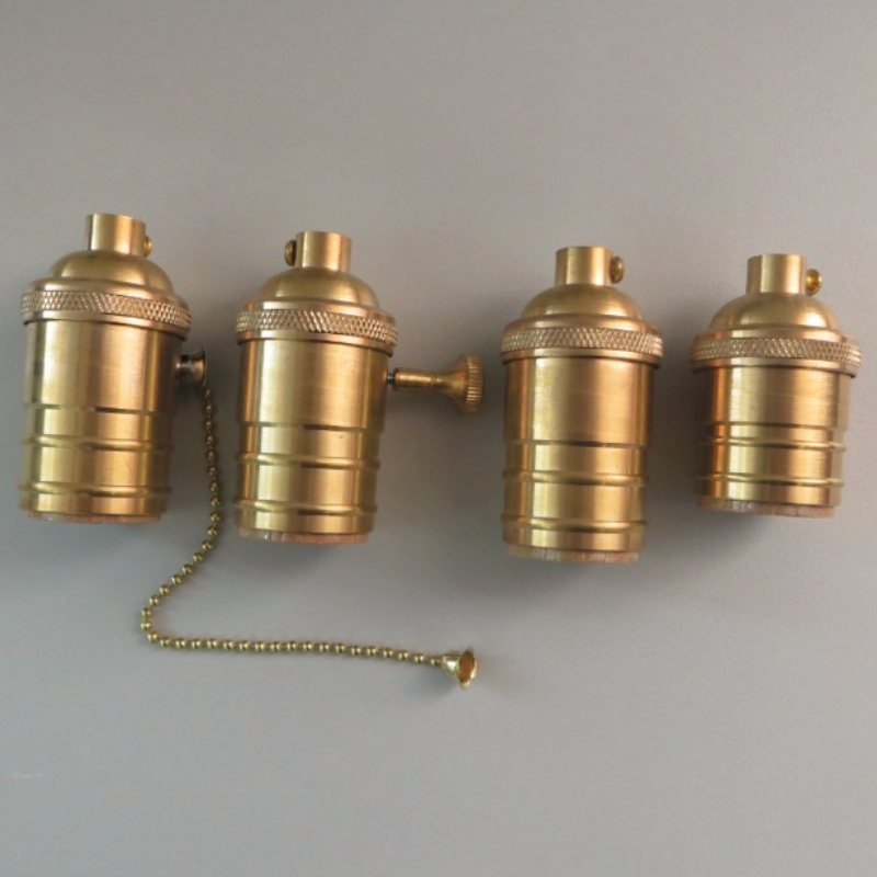 Vintage na Brass na Lamp Holder na Walang Rings, Knob/Zipper Switch na 55/70mm para sa DIY na Pagkakalight