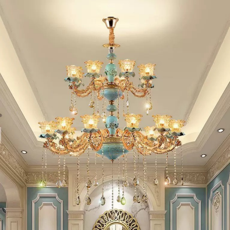 Europietiškas prabangos keraminis kristalinis šviestuvas gyvenamajai patalpai, valgomajai patalpai, miegamajai patalpai ir interjerui