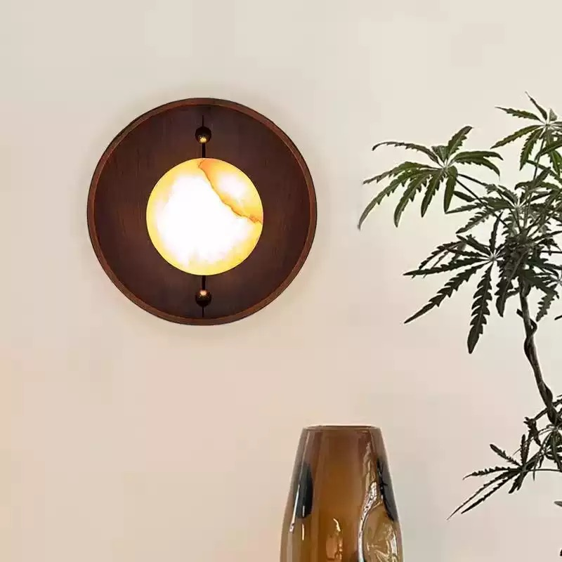 Premium guľová stropná lampa s textúrou orechového dreva pre hotel, reštauráciu, obývačku, ložnicu, chodbu a podzemné priestory – dekorácia stien