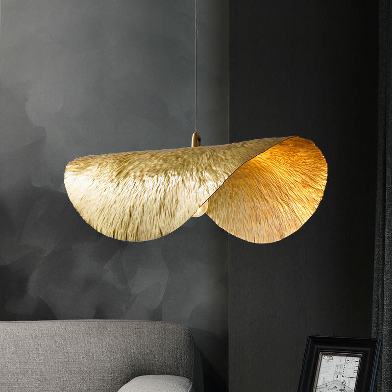 Modern Minimalist Golden All Copper Lotus Leaf Pendant Light for Living Room