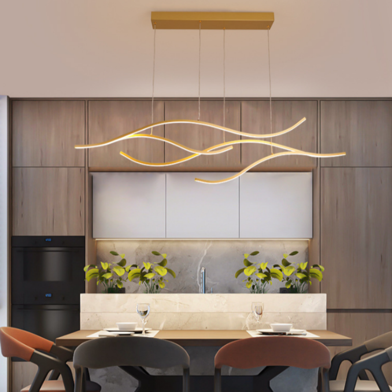 Modern LED Ceiling Hanging Chandelier Waving Linear Pendant Light Nordic Style for Living Room Bedroom