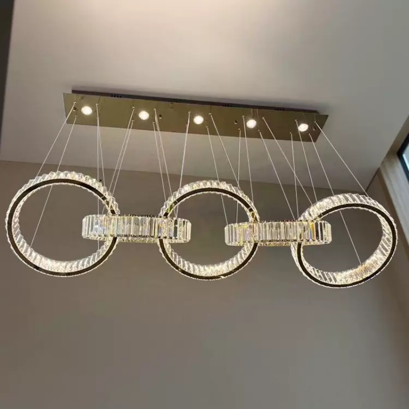 Luxury Round Crystal Circle Ring Lamp Stainless Steel Pendant Lights for Hotel Home Decor