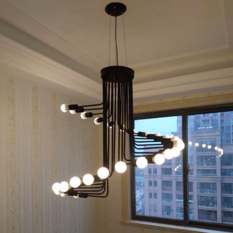 Nordic American Retro Chandelier Personalized Spiral Stair for Restaurant Living Room Chandelier Pendant Lights Home Hotel Decor