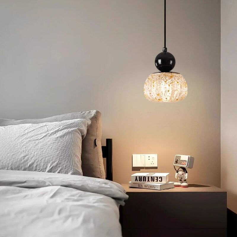 French Cream Style Glass Shade Pumpkin Atmosphere Bedroom Pendant Light