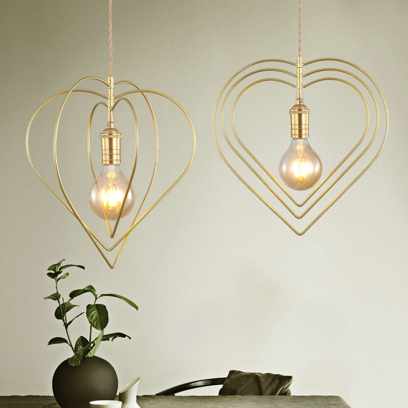 مصباح معلق قابل للتعديل الزاوية على شكل قلب مجوف من معدن الذهب النوردي لغرفة المعيشة