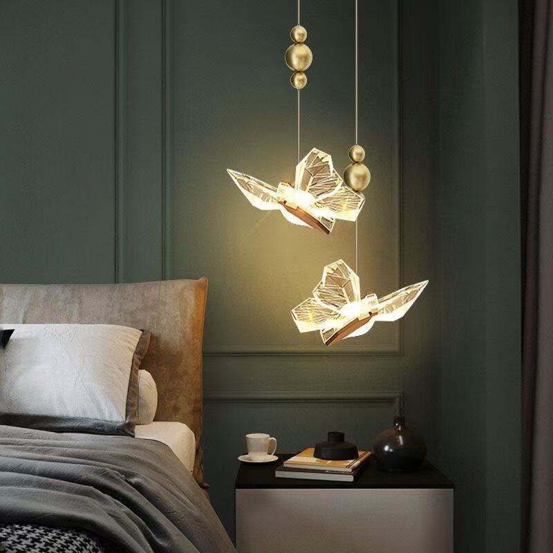 Modern Bedroom LED Transparent Glass butterfly Shaped Decorative Pendant Light