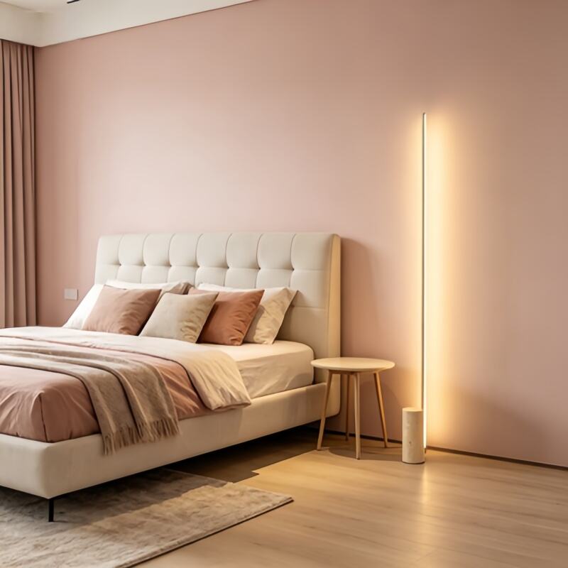 Italian Minimalist Linear LED Floor Lamp Modern Natural Travertine Base Standing Light Luxury Villa Hotel