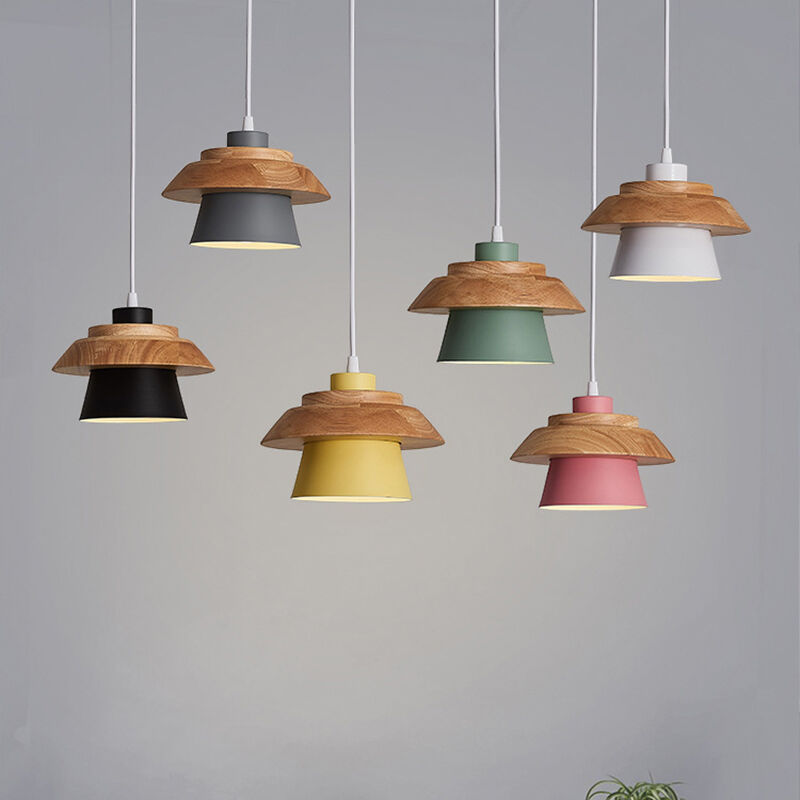 Japanese Restaurant Minimalist Macaron Wood and Iron Decoration Pendant Light