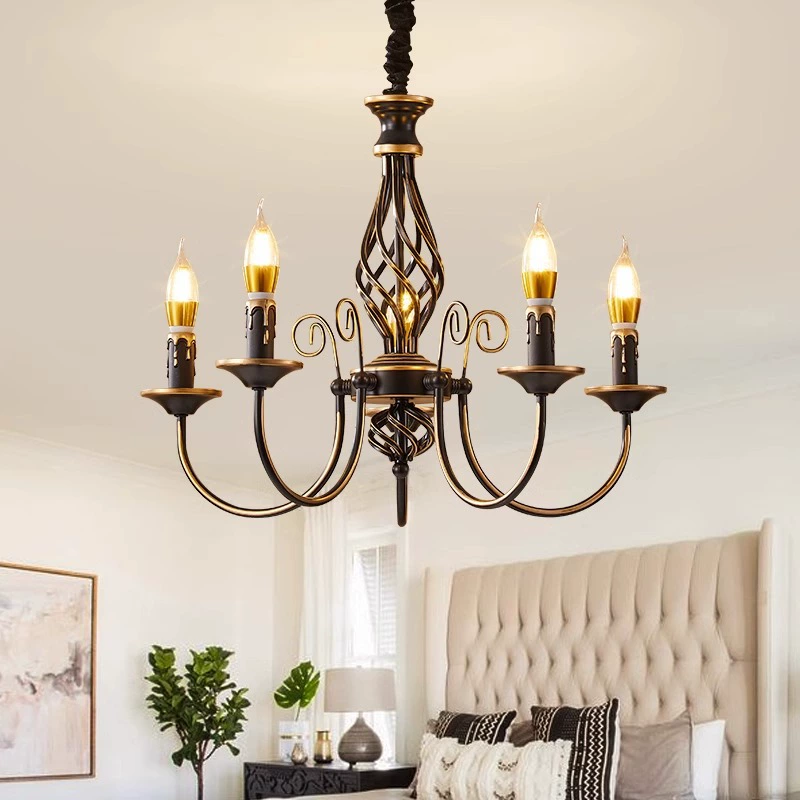 American Minimalist Retro Iron Candle Chandelier for Restaurant Home Decor Lighting