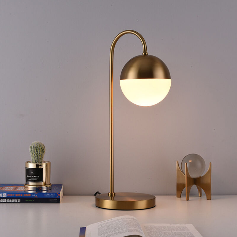 Modern Gold Metal Base White Circular Glass Lampshade Desk Lamp for Home