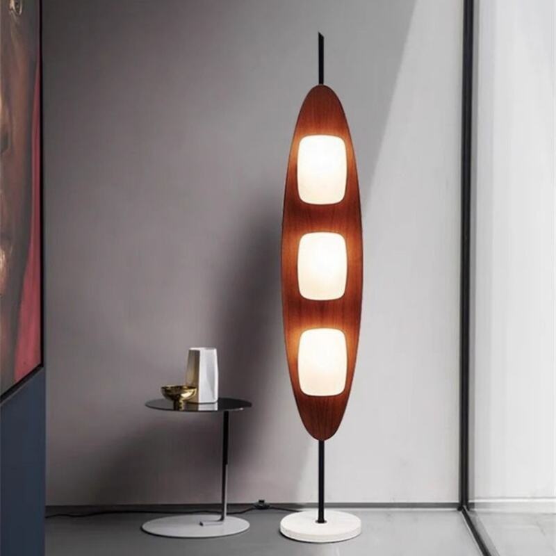 Mid-Century Modern Oval Wood Metal Acrylic Floor Lamp LED Foot Switch Warm White