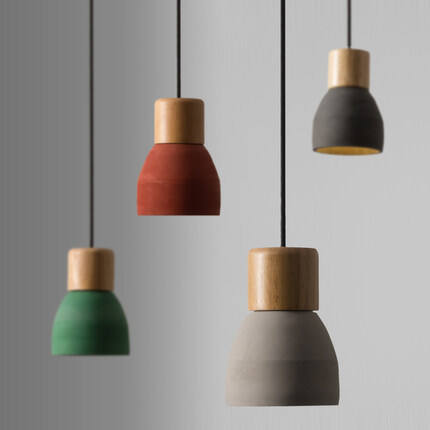 Nordic country-style minimalist vintage wooden and concrete pendant light for restaurants and cafés