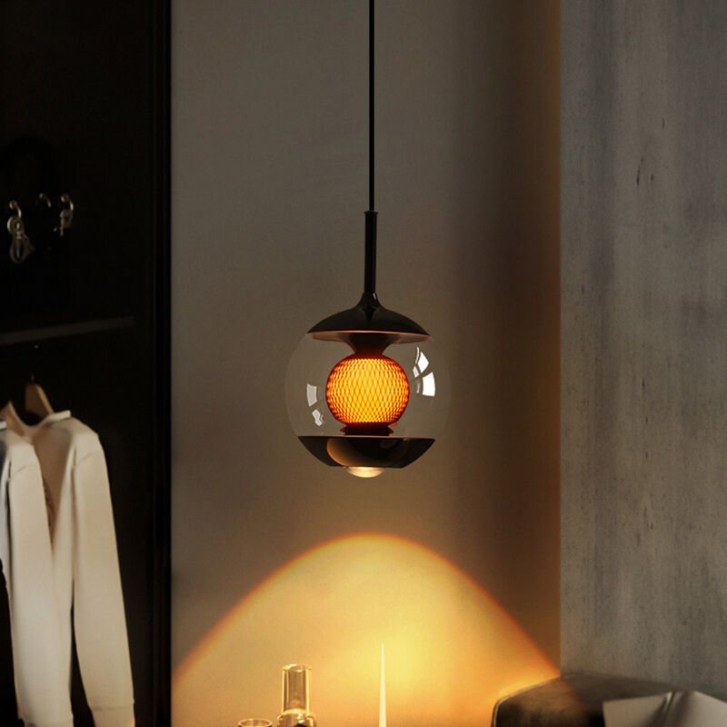 Italian Transparent Glass Spherical Metal LED Dining Room Bedroom Pendant Light