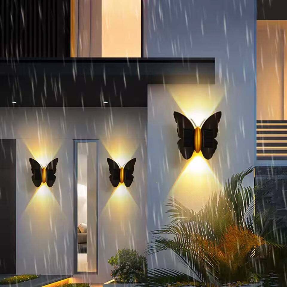 European Solar Butterfly LED Wall Light IP44 Outdoor Garden Patio Decor Lamp
