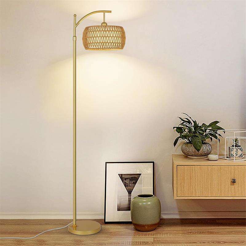 Adjustable Gold Metal Hemp Rope Floor Lamp Foot Switch For Home Decor