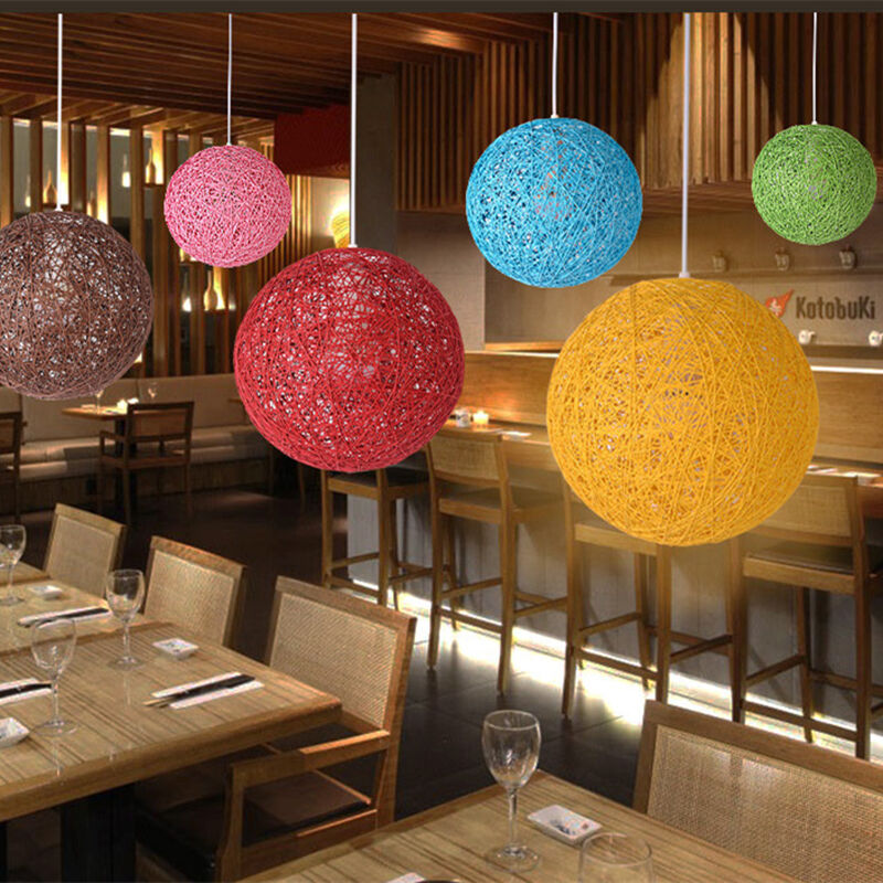 Rural Style Colorful Hemp Ball Creative Hemp Rope Vine Art Indoor Pendant Lamp