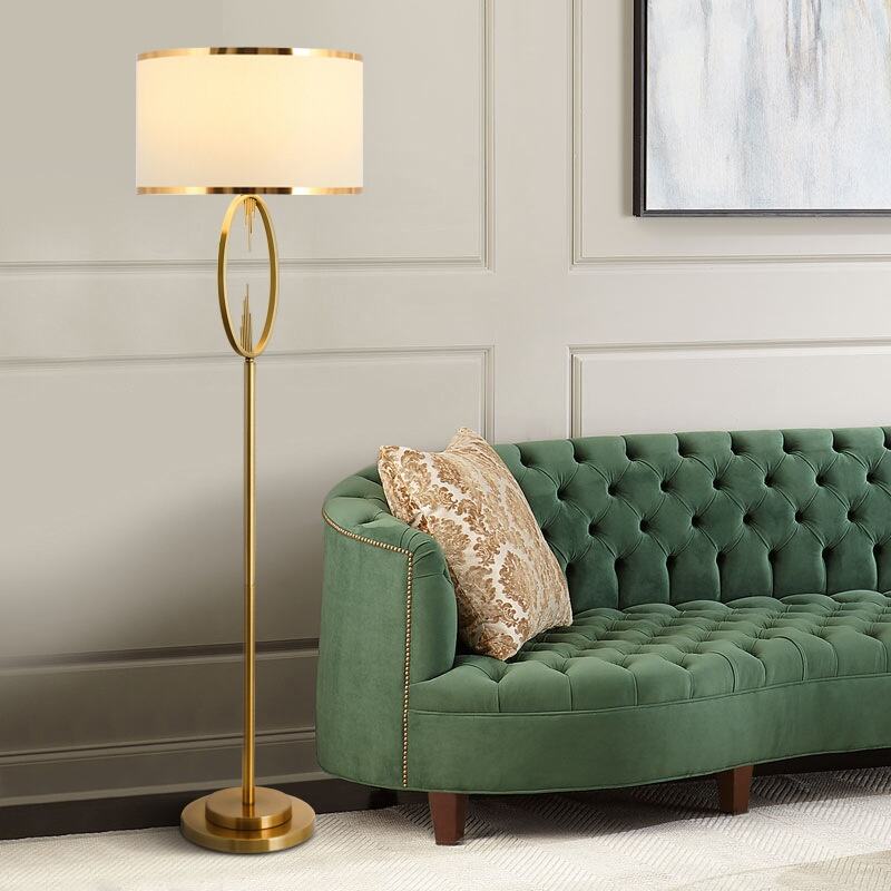 Modern Copper White Iron Fabric Floor Lamp On/Off Switch Warm White Light