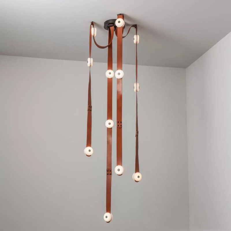 Italian Designer Minimalist Luxury Leather Belt Pendant Light for Villa Living Room Stairway