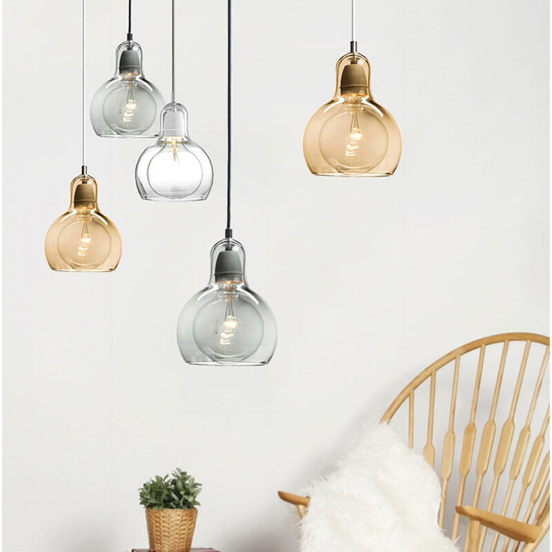 Modern Transparent Gourd Amber Glass Hanging Light  for Dining Room Kitchen Bar
