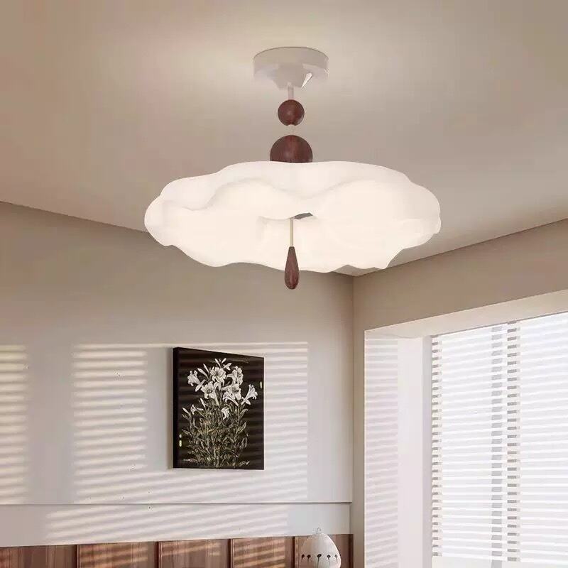 Walnut Wood Cloud Shape LED Pendant Light Tri-Color Dimming
