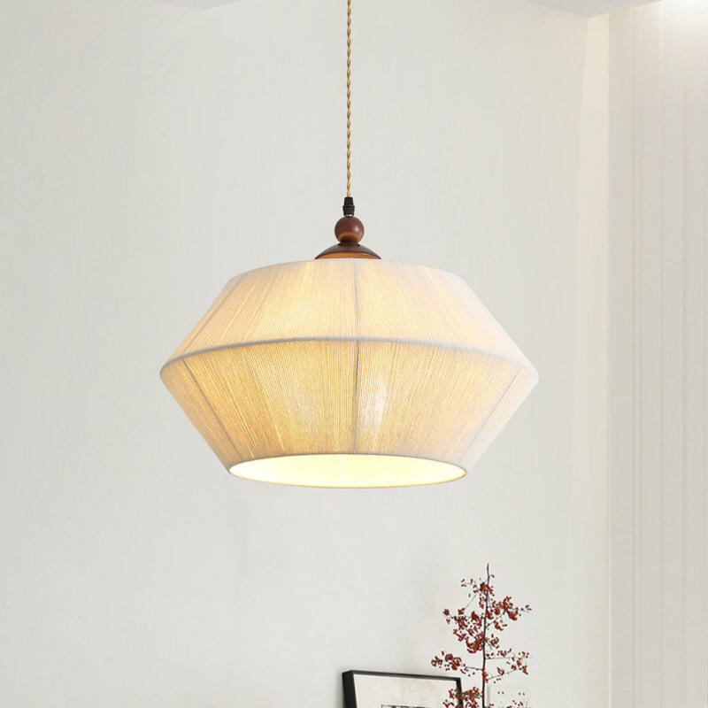 French retro cream style woven cotton thread pendant light for study bedroom