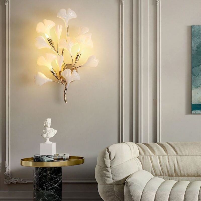 Nowoczesna lampa ściana w kształcie liścia ginkgo – luksusowa dekoracyjna lampa ceramiczna do salonu lub przy łóżku, przeznaczona do użytku w domu i hotelu