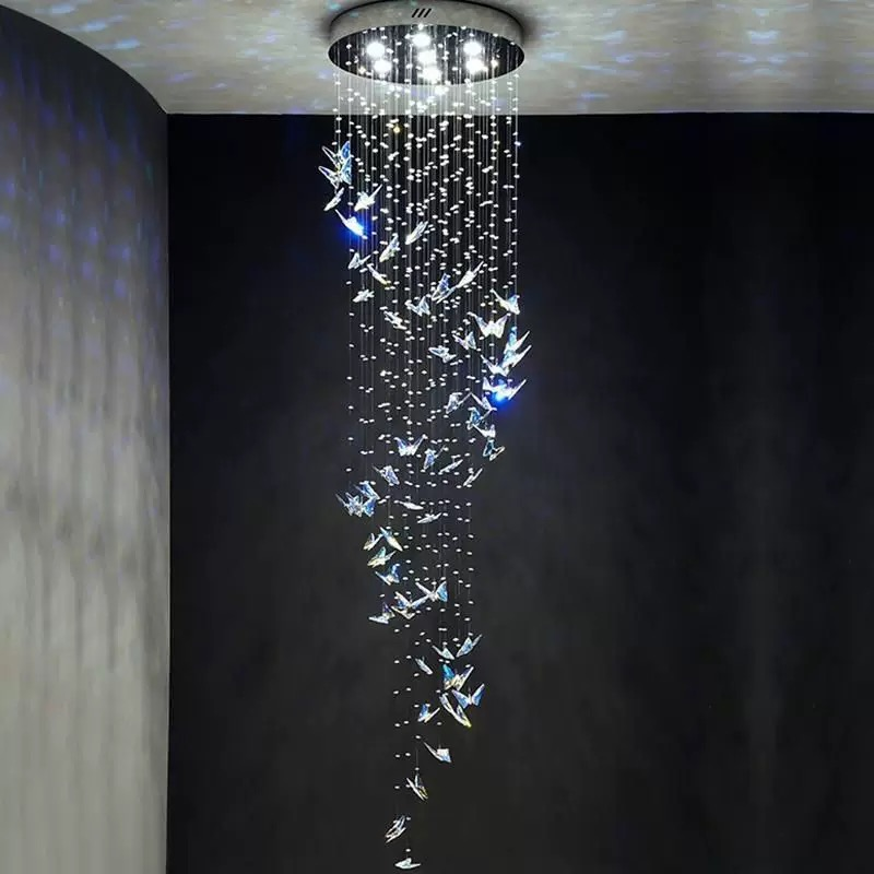 Artistic Luxury Staircase Pendant Light Crystal butterfly Light LED Villa Light Staircase Crystal Pendant Lamp