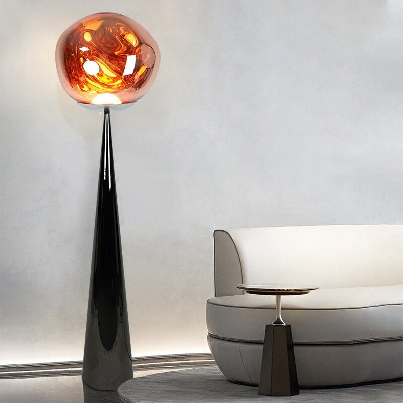 Modernong Globe Floor Lamp na Gawa sa Metal at Acrylic, May Tapered Base at Foot Switch, Mainit na Puting Liwanag
