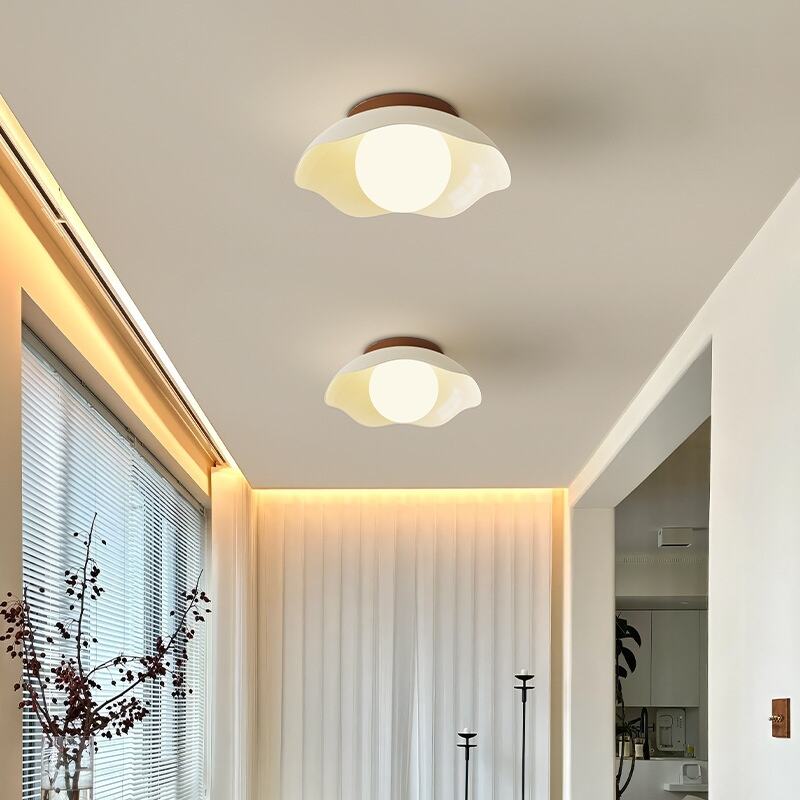 Milk White Coffee Flower Shape LED Flush Mount Ceiling Light Tri-Color Dimming