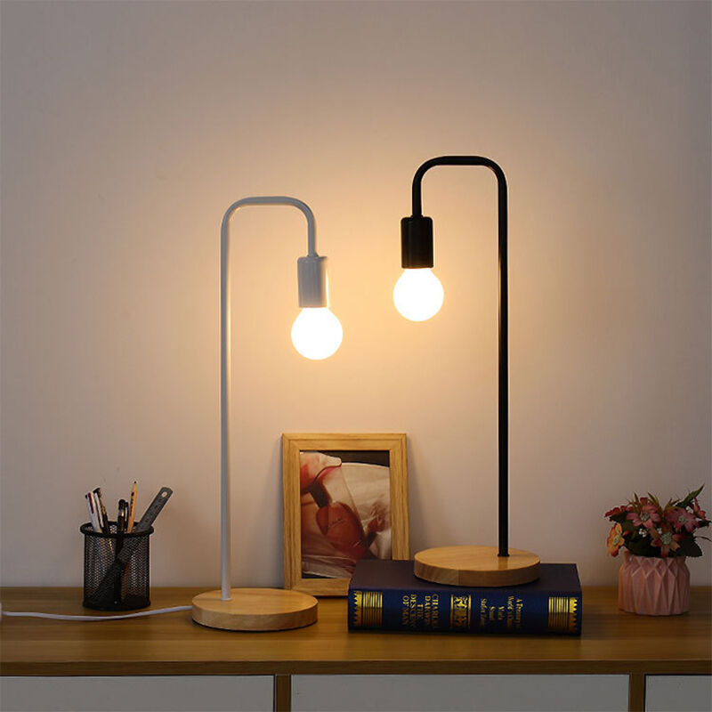 Modern Minimalist E27 Wooden Metal Bedroom Atmosphere Decorative Table Desk Lamp