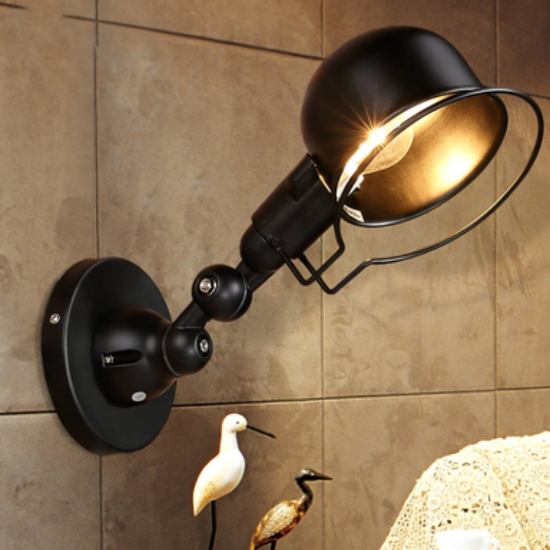 Vintage Black Wall Lamp Industrial Bedside Adjustable Wall Lamp for Shop Home Decor