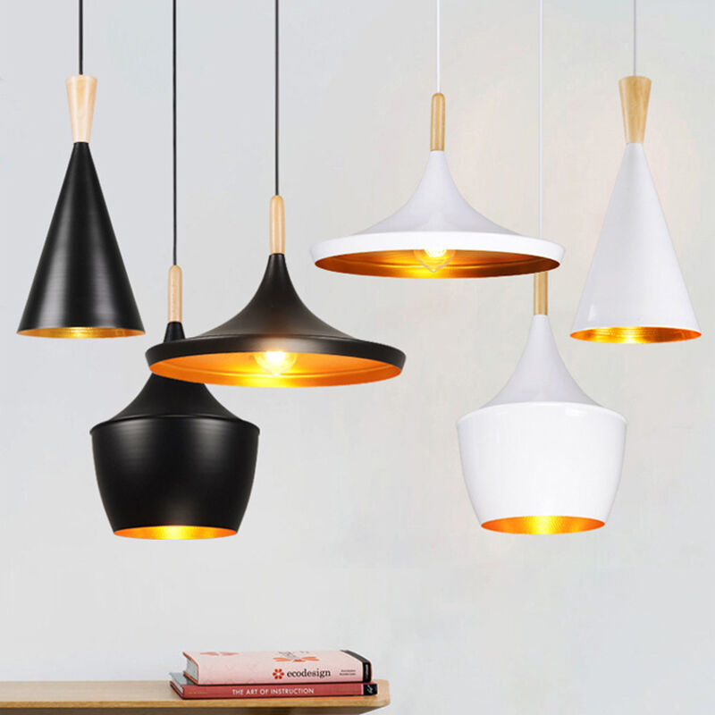 Retro Black White Industrial Metal With Wood Western Restaurant Pendant Light