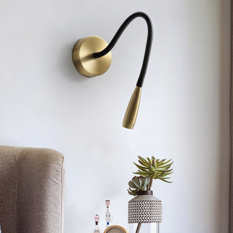 Modern Luxury Adjustable Wall Lamp with Flexible Hose Creative Reading Spotlight for Hotel Bedrooms