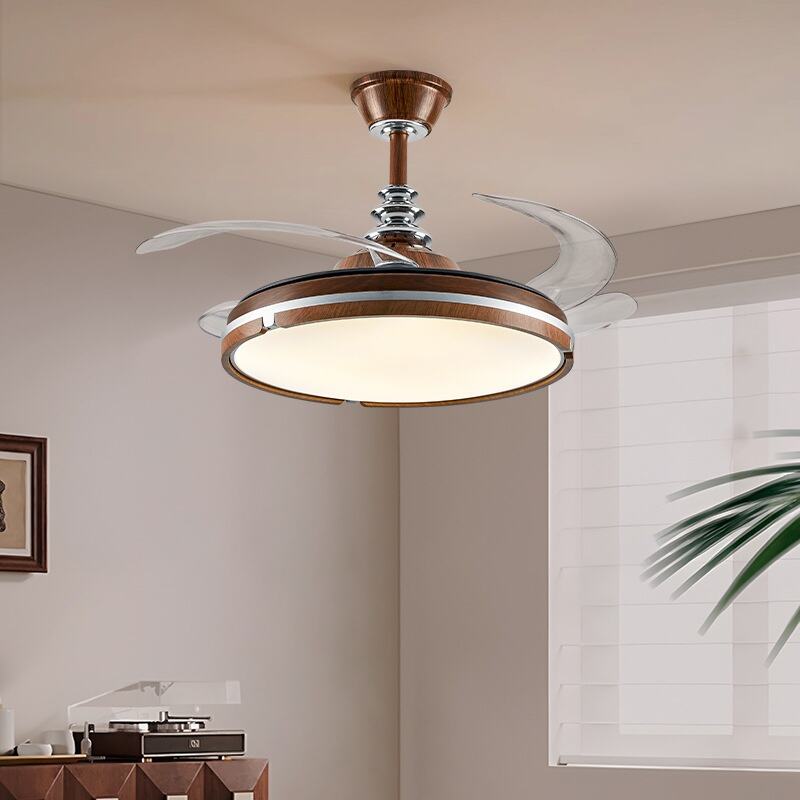 Walnut Wood Acrylic LED Invisible Ceiling Fan Light Tri-Color Dimming