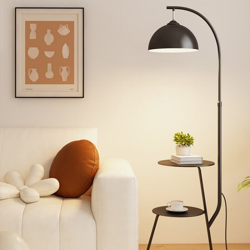 Modern Metal Wood Floor Lamp with Tray Foot Switch Warm White For Home Decor