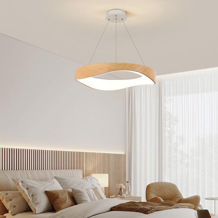 Nordic wood style minimalist circular pendant light for living room dining table bedroom